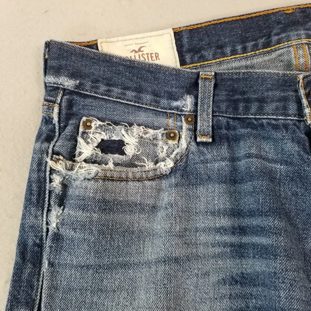 Hollister jeans men's 34x32 relaxed straight blue denim pants button fly